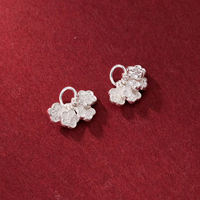 925 Sterling Silver Chinese Good Luck Flower Charms Earrings