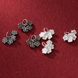 925 Sterling Silver Chinese Good Luck Flower Charms Earrings
