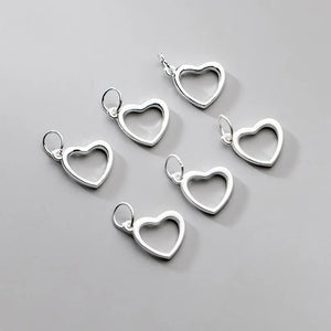 925 Sterling Silver Heart Charms Necklace Bracelet Pendants DIY