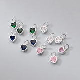 925 Silver Zircon Heart Circle Charms in Pink/Green/Blue/White Pendants