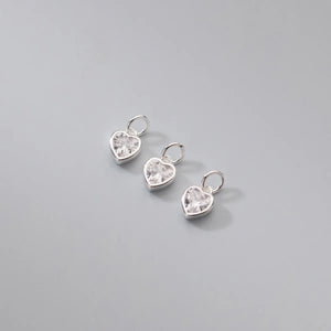 925 Silver Zircon Heart Circle Charms in Pink/Green/Blue/White Pendants