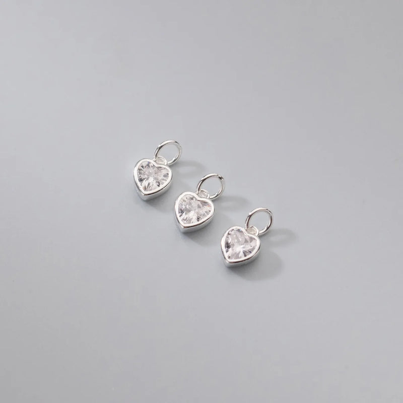 925 Silver Zircon Heart Circle Charms in Pink/Green/Blue/White Pendants