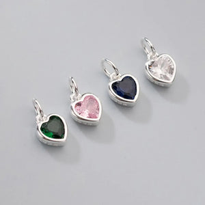 925 Silver Zircon Heart Circle Charms in Pink/Green/Blue/White Pendants