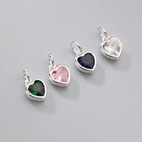 925 Silver Zircon Heart Circle Charms in Pink/Green/Blue/White Pendants