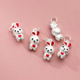 999 Pure Silver Rabbit Necklace Charm Red Ears Bunny Pendant DIY Jewelry