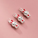 999 Pure Silver Rabbit Necklace Charm Red Ears Bunny Pendant DIY Jewelry