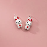 999 Pure Silver Rabbit Necklace Charm Red Ears Bunny Pendant DIY Jewelry