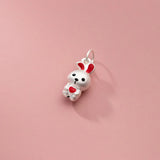999 Pure Silver Rabbit Necklace Charm Red Ears Bunny Pendant DIY Jewelry