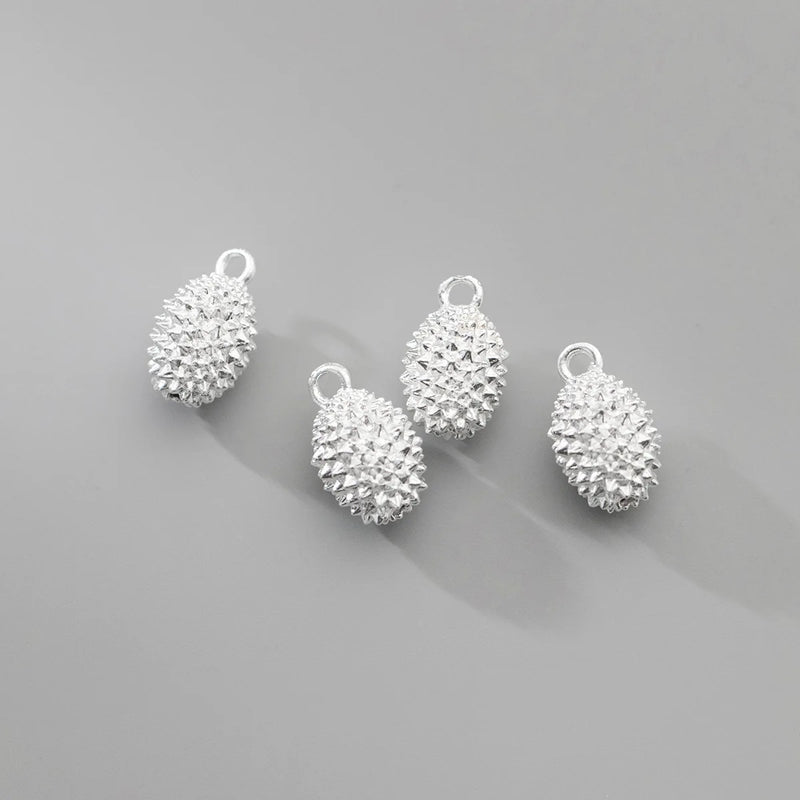 999 Pure Silver Durian Shape Fruit Charms Plated 18K 3D Craftwork Pendant