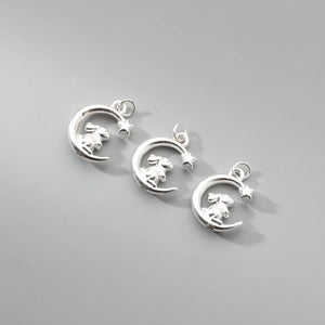 999 Silver Moon Brabbit Necklace Charm DIY Jewelry Findings
