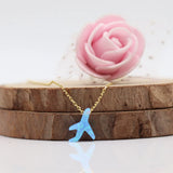 Op06 Synthetic Opal Airplane Pendant 925 Silver Necklace