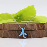Op06 Synthetic Opal Airplane Pendant 925 Silver Necklace