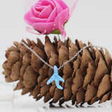 Op06 Synthetic Opal Airplane Pendant 925 Silver Necklace