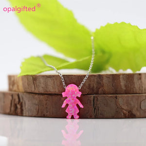 Pink Synthetic Opal Girls Pendant with Sterling 925 Silver Necklace