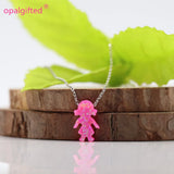 Pink Synthetic Opal Girls Pendant with Sterling 925 Silver Necklace