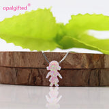 Pink Synthetic Opal Girls Pendant with Sterling 925 Silver Necklace