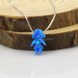 Pink Synthetic Opal Girls Pendant with Sterling 925 Silver Necklace