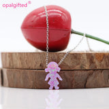 Pink Synthetic Opal Girls Pendant with Sterling 925 Silver Necklace