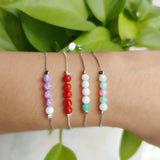 Mini Opal Bead Bracelet 925 Silver 5 Round Ball Synthetic Opal Beads