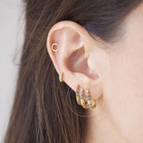 925 Silver Geometric Hoop Earrings with Zircon Crystals