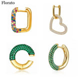 925 Silver Geometric Hoop Earrings with Zircon Crystals