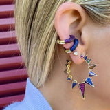 925 Silver Geometric Hoop Earrings with Zircon Crystals