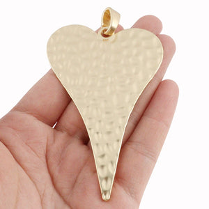 Large Hammered Heart Charm Pendant for Jewelry Making 59x99mm