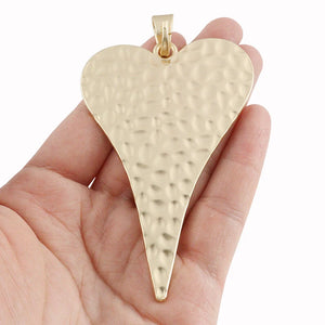 Large Hammered Heart Charm Pendant for Jewelry Making 59x99mm