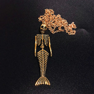 Mermaid Skeleton Pendant Halloween Necklace Steampunk Skull Jewelry