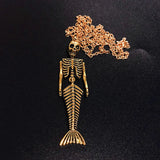 Mermaid Skeleton Pendant Halloween Necklace Steampunk Skull Jewelry