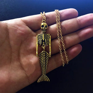 Mermaid Skeleton Pendant Halloween Necklace Steampunk Skull Jewelry