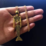 Mermaid Skeleton Pendant Halloween Necklace Steampunk Skull Jewelry