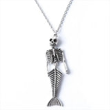 Mermaid Skeleton Pendant Halloween Necklace Steampunk Skull Jewelry