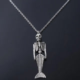 Mermaid Skeleton Pendant Halloween Necklace Steampunk Skull Jewelry