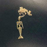 Mermaid Skeleton Pendant Halloween Necklace Steampunk Skull Jewelry