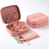 Mini Portable Leather Jewelry Box Rings Earrings Necklace Organizer with Pouch