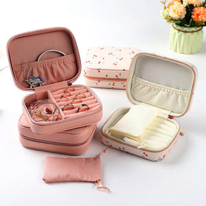 Mini Portable Leather Jewelry Box Rings Earrings Necklace Organizer with Pouch
