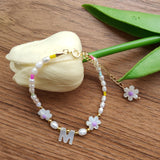 Natural 3-4mm Oval Pearl Beads 6 leaf Purple flower Girl Bracelet
