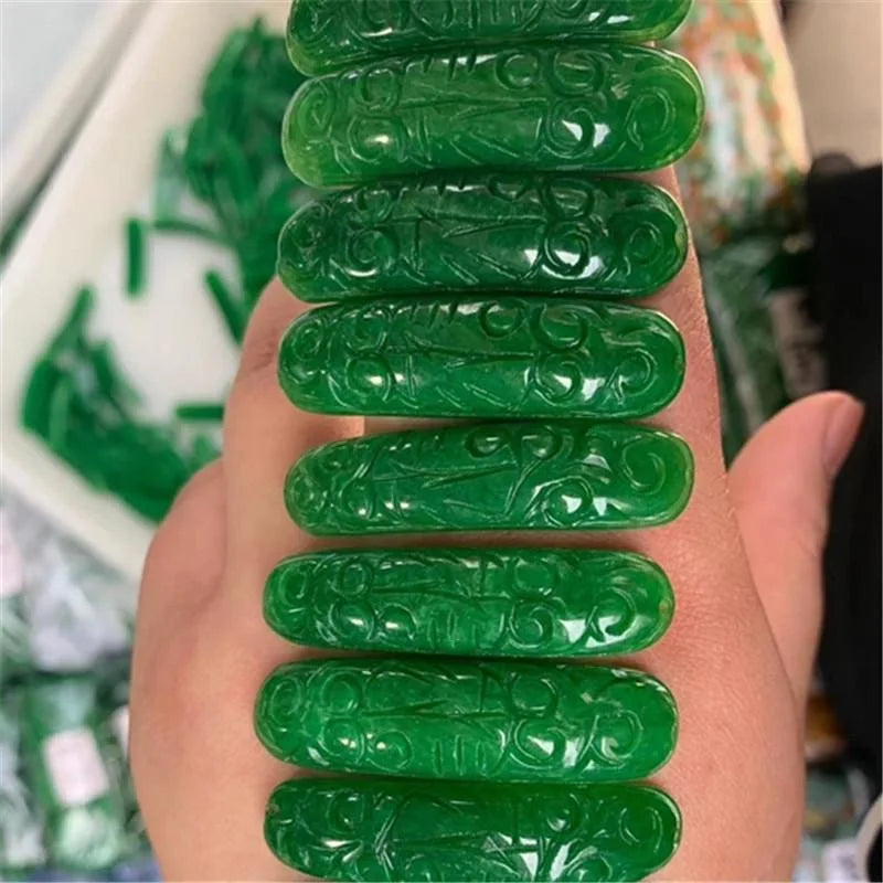 Natural A Green Jade Carved Beads DIY Bracelet Bangle Charm Jadeite Jewellery