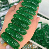 Natural A Green Jade Carved Beads DIY Bracelet Bangle Charm Jadeite Jewellery