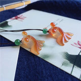 Natural Agate Goldfish Pendant Necklace Lucky Amulet