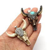 Bull Head Skull Pendant Resin with Rhinestone DIY Necklace Making