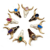 Natural Crystal Cow Head Shape Pendants Bull Skull DIY Necklace Retro Ethnic