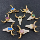 Natural Crystal Cow Head Shape Pendants Bull Skull DIY Necklace Retro Ethnic