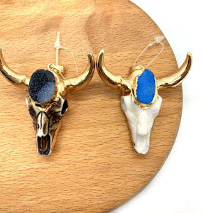 Natural Crystal Cow Head Shape Pendants Bull Skull DIY Necklace Retro Ethnic