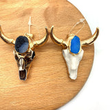 Natural Crystal Cow Head Shape Pendants Bull Skull DIY Necklace Retro Ethnic