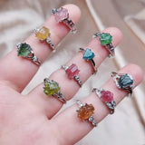 Colorful Tourmalines Ore Rock Quartz Stone Engagement Ring