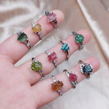 Colorful Tourmalines Ore Rock Quartz Stone Engagement Ring