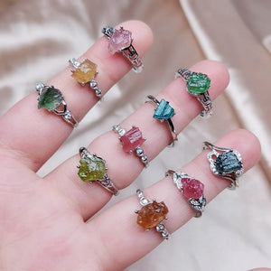 Colorful Tourmalines Ore Rock Quartz Stone Engagement Ring