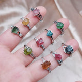 Colorful Tourmalines Ore Rock Quartz Stone Engagement Ring